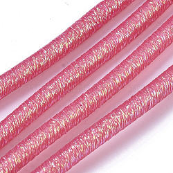 PVC Tubular Synthetic Rubber Cord, Hollow Pipe, with Glitter Powder, Deep Pink, 5.5mm, Hole: 2.5mm, about 54.68 yards(50m)/bundle(RCOR-T002-02A-05)
