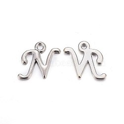 Platinum Plated Alloy Letter Pendants, Rack Plating, Cadmium Free & Lead Free, Letter.N, 13x11x2mm, Hole: 1.5mm(PALLOY-J718-01P-N)