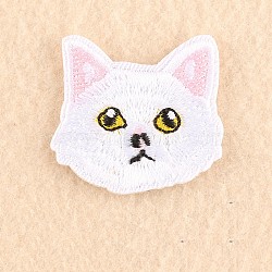 Computerized Embroidery Cloth Iron on/Sew on Patches, Costume Accessories, Appliques, Cat, White, 3.7x3.8cm(X-DIY-F030-16N)