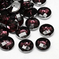 Taiwan Acrylic Rhinestone Buttons, Faceted, 2-Hole, Disc, Medium Violet Red, 15x5mm, Hole: 1mm(BUTT-F022-15mm-45)