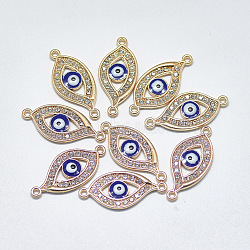 Light Gold Plated Alloy Links, with Crystal Rhinestone and Enamel, Evil Eye, Blue, 27x12.5x2mm, Hole: 1.4mm(ENAM-S117-11A)