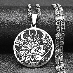 304 Stainless Steel Lunar Lotus Talisman Pendant Necklaces, Lumachina Chains Necklaces, Stainless Steel Color, 19.69 inch(50cm)(NJEW-S007-21P)