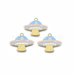 Alloy Enamel Pendants, Cadmium Free & Lead Free, Flying Saucer, Light Sky Blue, 23x28x1.5mm, Hole: 2.3mm(X-ENAM-S115-186)