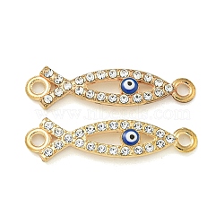 Alloy Blue Enamel Evil Eye Connector Charms, Crystal Rhinestone Links, Golden, Jesus Fish, 18.5x29x2.5mm, Hole: 2mm(ENAM-S003-03A)