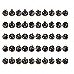 Alloy Enamel Pendants, Flat Round with Constellation, Light Gold, Black, Cancer, 15x12x2mm, Hole: 1.5mm, 50pcs/Box(ENAM-SZ0001-27C-D)