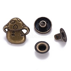 Brass Snap Buttons, Alloy Cap, Garment Buttons, Cadmium Free & Lead Free, Mushroom Shape, Antique Bronze, Cap: 17.5x17.5mm, Pin: 3mm, Stud: 10x4mm, knob: 4.5mm & 10x6.5mm, knob: 3.5mm, Socket: 12x4mm, half-drill: 5mm(SNAP-S012-009-RS)