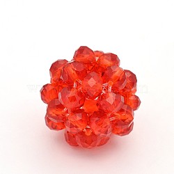 Transparent Glass Crystal Round Woven Beads, Cluster Beads, Red, 22mm, Beads: 6mm(GLAA-A034-6mm-A03)