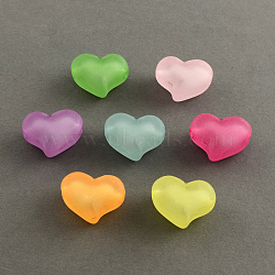Frosted Acrylic Beads, Bead in Bead, Heart, Mixed Color, 15~16x21x12mm, Hole: 3mm, about 230pcs/500g(FACR-Q004-M)