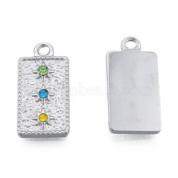 304 Stainless Steel Pendants, with Colorful Rhinestone, Rectangle with Star, Stainless Steel Color, 20.5x10x2.5mm, Hole: 1.6mm(STAS-N098-156P)