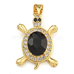 Tortoise Rack Plating Brass Micro Pave Cubic Zirconia Charms, Cadmium Free & Lead Free, Long-Lasting Plated, Real 18K Gold Plated, Black, 25x17x5.5mm, Hole:  4x3.5mm(KK-G513-78A-03G)