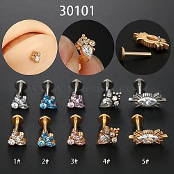 G23 Titanium Micro Pave Clear Cubic Zirconia Threadless Labrets, Flower, Golden, 8mm, Pin: 1.2mm(WGA56E5-01)