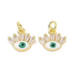 Real 18K Gold Plated Brass Micro Pave Cubic Zirconia Pendants, with Enamel and Jump Ring, Evil Eye Charms, White, 10x12x3mm, Hole: 3.5mm(KK-L209-037G-02)