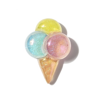 Summer Theme Opaque Resin Cabochons, with Glitter Powder, Ice Cream, 29.5x21x9.5mm