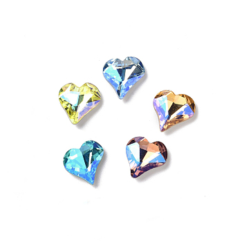 Glass Rhinestone Cabochons, Pointed Back & Back Plated, Heart, Mixed Color, 13x12x4.3mm