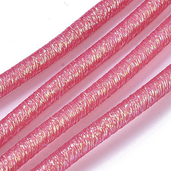 PVC Tubular Synthetic Rubber Cord, Hollow Pipe, with Glitter Powder, Deep Pink, 5.5mm, Hole: 2.5mm, about 54.68 yards(50m)/bundle