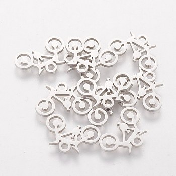 304 Stainless Steel Charms, Bicycle, Stainless Steel Color, 9.2x13.8x1mm, Hole: 1.5mm