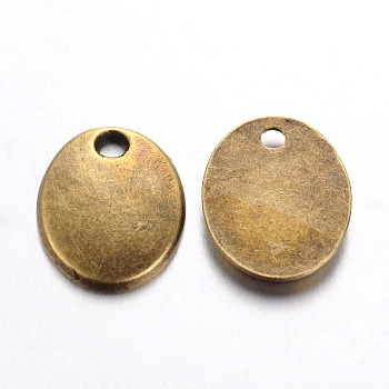 Tibetan Style Alloy Stamping Blank Tag Charms Pendants,  Oval, Cadmium Free & Nickel Free & Lead Free, Antique Bronze, 10x8x1.5mm, Hole: 1mm