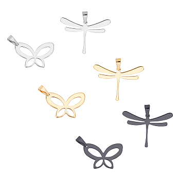 Unicraftale 304 Stainless Steel Pendants, Butterfly/Dragonfly, Mixed Color, 12pcs/box