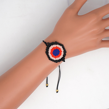 Friendship Eye Loom Pattern Seed Beads Bracelets for Women, Adjustable Nylon Cord Braided Bead Bracelets, Red, 11 inch(28cm), 32mm