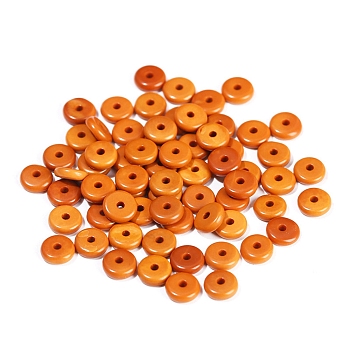 Olivary Nucleus Beads, Flat Round, Sandy Brown, 6x2mm