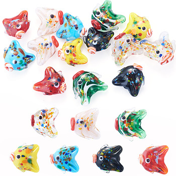 14Pcs 7 Colors Handmade Lampwork Beads, Fish, Mixed Color, 17~19x19~21x10~11mm, Hole: 1.4mm, 2pcs/color
