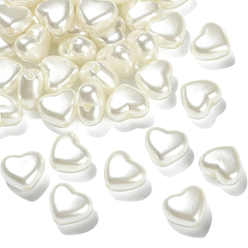 200Pcs Opaque Acrylic Imitation Pearl Beada, Heart, White, 7.5x9x5mm, Hole: 1.4mm