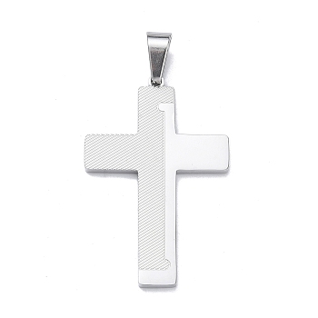 304 Stainless Steel Pendants, Cross with Diagonal Charm, Stainless Steel Color, 42x27.5x2.5mm, Hole: 7x4mm