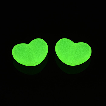Luminous Acrylic Beads, Glow in the Dark, Heart, Green Yellow, 15.5x21x9.5mm, Hole: 2mm, about 235pcs/500g
