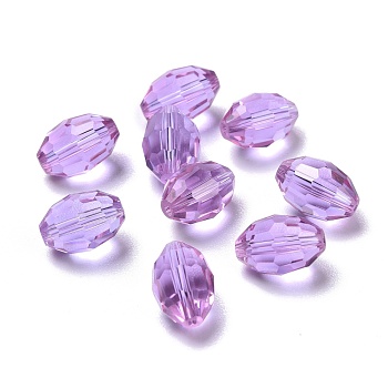 Glass Imitation Austrian Crystal Beads, Faceted, Oval, Orchid, 15x9mm, Hole: 0.8~1.4mm