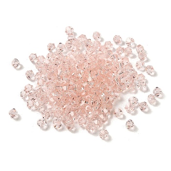 Transparent Glass Beads, Faceted, Bicone, Pink, 3.5x3.5x3mm, Hole: 0.8mm, 720pcs/bag. 