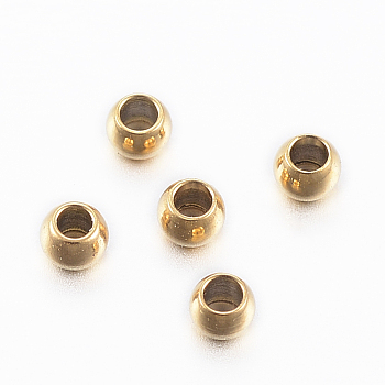 Ion Plating(IP) 304 Stainless Steel Beads, Round, Golden, 2x1.2mm, Hole: 1mm