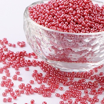 (Repacking Service Available) Glass Seed Beads, Opaque Colors Lustered, Round, Crimson, 12/0, 2mm, Hole: 1mm, about 12g/bag