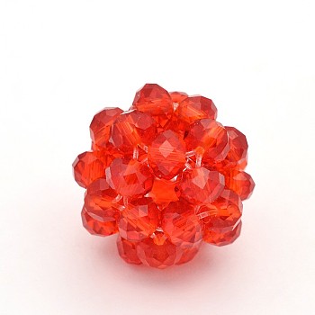 Transparent Glass Crystal Round Woven Beads, Cluster Beads, Red, 22mm, Beads: 6mm