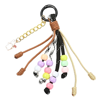 Polyester & Spandex Cord Pendant Decorations, with Acrylic Bead and Alloy Enamel Pendant and Alloy Spring Gate Rings, Black, 140mm