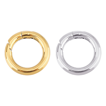 2Pcs 2 Style Ion Plating(IP) 304 Stainless Steel Spring Gate Rings, Snap Clasps, Round Rings, Golden & Stainless Steel Color, 20.5x3.5mm, Inner Diameter: 13mm, 1pc/color