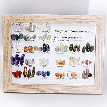 Natural Gemstones Nuggets Collections, Photo Frame Display Decoration, for Earth Science Teaching, Box: 230x183x15mm, Gemstone: 7~12x5~15mm, 72pcs/box