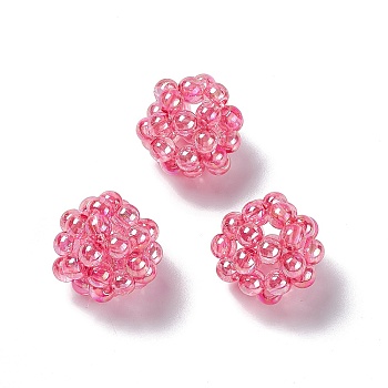 Handmade Transparent Plastic Woven Beads, Round, Deep Pink, 22mm, Hole: 5mm