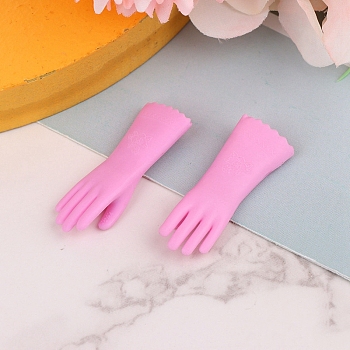 Mini Plastic Cleaning Gloves, Micro Landscape Home Dollhouse Accessories, Pretending Prop Decorations, Pearl Pink, 35x13mm