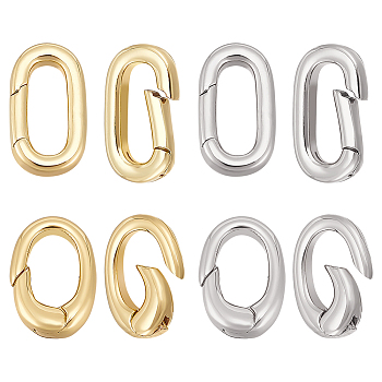 8Pcs 4 Styles Brass Spring Gate Rings, Oval, Cadmium Free & Lead Free, Long-Lasting Plated, Mixed Color, 12~14x8x2.7~3mm, Hole: 4.2~5x8~10.2mm, 2pcs/style