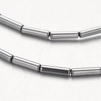 Electroplate Non-magnetic Synthetic Hematite Bead Strands, Tube, Platinum Plated, 8x2mm, Hole: 1mm, about 51pcs/strand, 15.7 inch