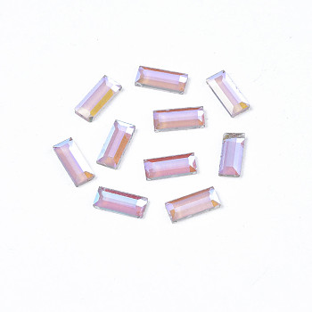 Glass Rhinestone Cabochons, Nail Art Decoration Accessories, Faceted, Rectangle, Lilac, 7x3x1mm