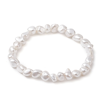 Electroplated Nuggets Shell Pearl Beaded Stretch Bracelets for Women, White, Inner Diameter: 2-3/8 inch(6cm)