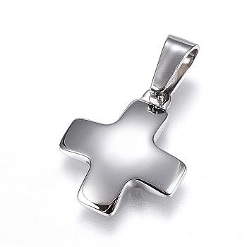 304 Stainless Steel Charms, Greek Cross, Stainless Steel Color, 18x15x2.5mm, Hole: 7x3.5mm