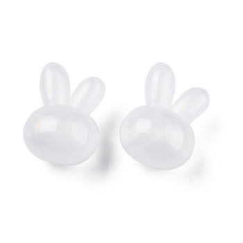 Opaque Acrylic with Glitter Powder Beads, Rabbit Head, White, 23x17x14mm, Hole: 4mm