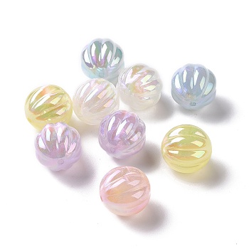 UV Plating Rainbow Iridescent ABS Plastic Glitter Beads, Pumpkin, Mixed Color, 19mm, Hole: 2mm