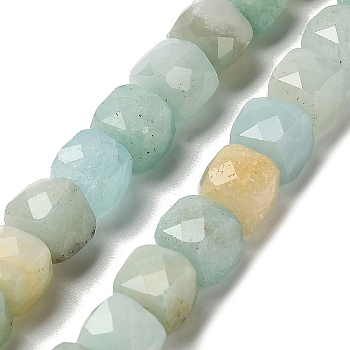 Natural Flower Amazonite Beads Strands, Faceted, Cube, 6.5~7.5x6.5~7.5x6.5~7.5mm, Hole: 1.2mm, about 57~58pcs/strand, 15.35~15.55 inch(39~39.5cm)