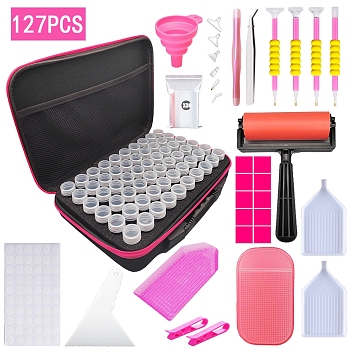Diamond Painting Tools Kits, Including Tary, Plastic Box, Pen, Replacement Pen Heads, Tweezers, Glue Clay, Scraper, Sticker, OPP Bag, Funnel, Clamp, Pad and Roller, Indian Red, 235x325mm, 127pcs/set
