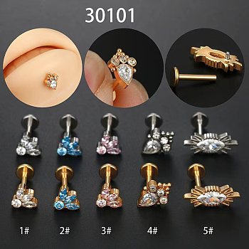 G23 Titanium Micro Pave Clear Cubic Zirconia Threadless Labrets, Flower, Golden, 8mm, Pin: 1.2mm