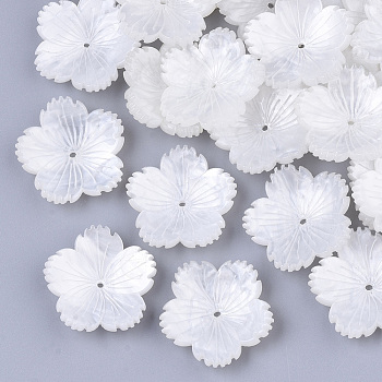 5-Petal Plastic Bead Caps, Plum Blossom, Creamy White, 25.5x26x7mm, Hole: 1.2mm