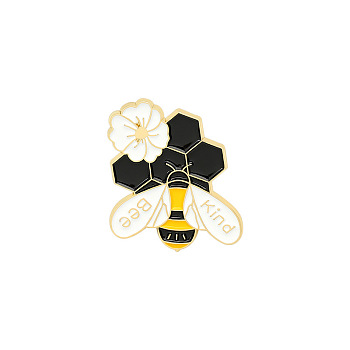 Creative Zinc Alloy Brooches, Enamel Lapel Pin, with Iron Butterfly Clutches or Rubber Clutches, Bee with Word Kind, Golden, Colorful, 28x23mm, Pin: 1mm